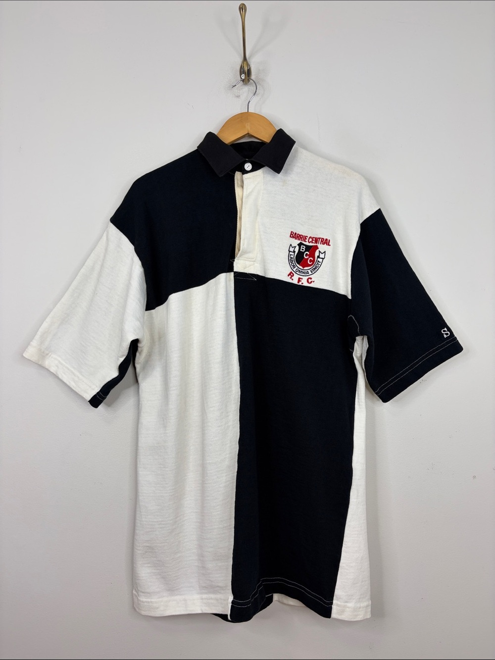 Barbarian Rugby Shirt Mens XXL Short Sleeve Black White Polo Colorblock Preppy